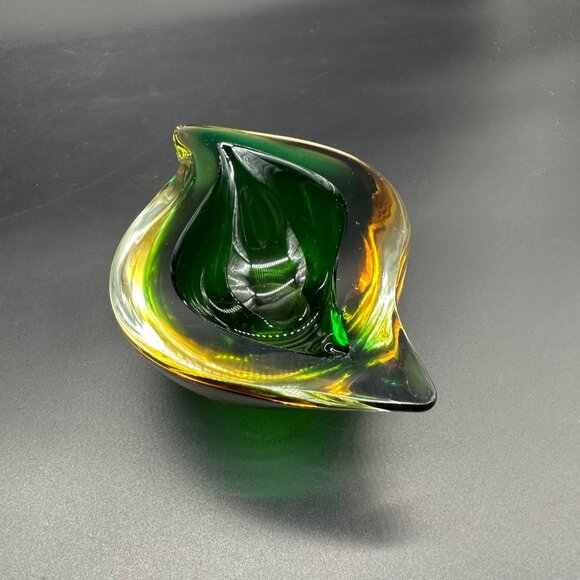 Murano Other - Murano Sommerso Green Amber Art Glass Bowl Vintage Italian Dish Mid Century